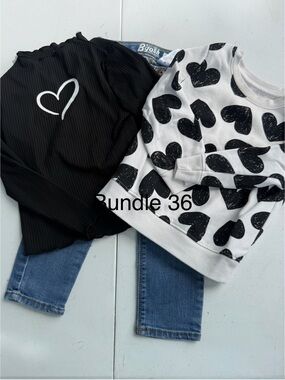 Girls Heart Print Sweatshirt + Black Heart Tee Bundle